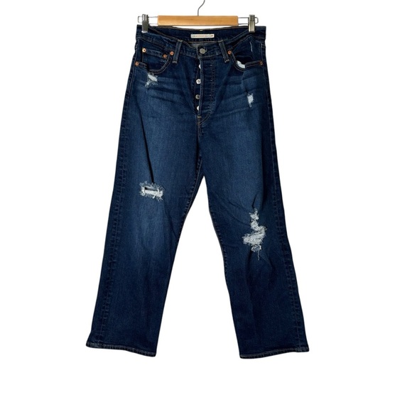 Levi Women’s Distressed Button Fly Ribcage Straight Ankle Denim Jeans- Size 29 - Picture 1 of 8